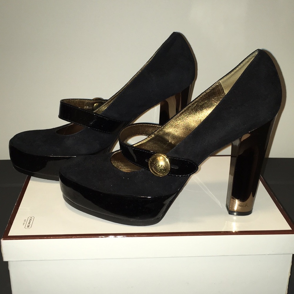 Coach Davine kidsuede & patent leather Black Heels